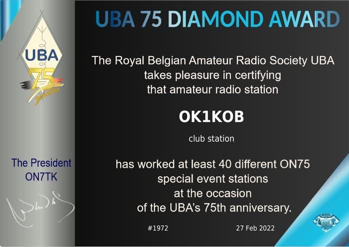 2022-diamantový diplom UBA pro OK1KOB.