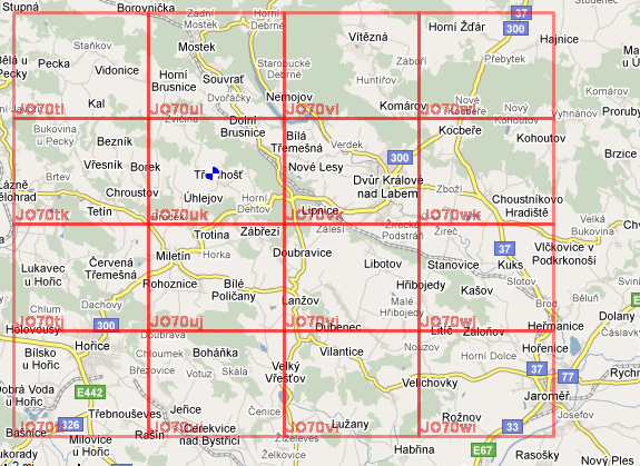mapa lokátorů JO70UK