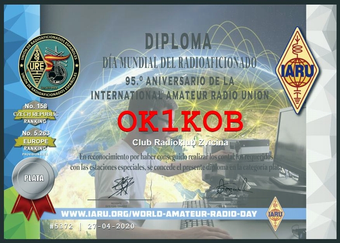 Diplom IARU 2020 - OK1KOB