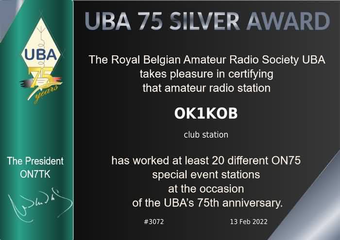 2022-stříbrný diplom UBA pro OK1KOB.