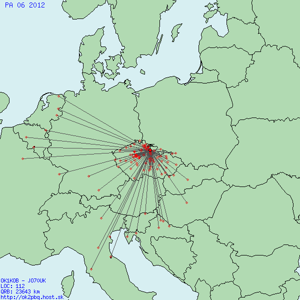 mapka QSO PA 06 2012 144 MHz OK1KOB