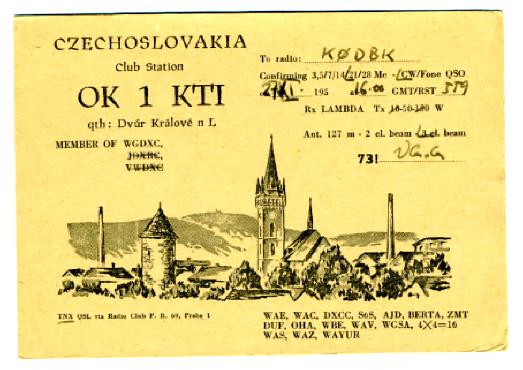 QSL OK1KTI 1950